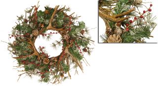 24" Icy Rustic Antlers Christmas Wreath Unlit