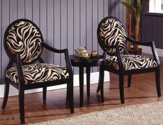 Kiona Zebra Print Black Finish Wood Accent Chairs End Table Set