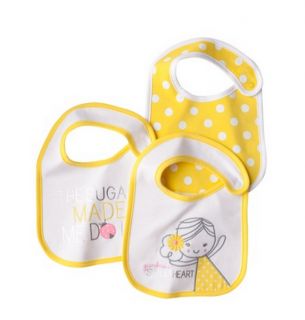 Just One You by Carters Baby Girl 3 Feeding Bibs Yellow White Polka Dot