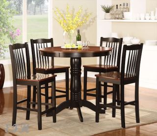 New 5pc Andover Two Tone Antique Oak Black Wood Round Counter Dining Table Set