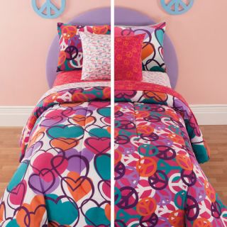 Peace Sign Hearts Comforter Sheets Sham Set Dorm Teen Kids Room Girls Bedding