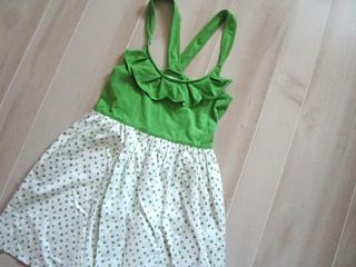 Abercrombie and Fitch Bright Green Ruffle Polka Dot Logo Summer Dress L