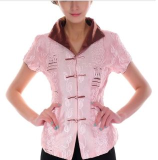 Pink White Chinese Women's Shirt Top Blouse Sz M L XL XXL XXXL
