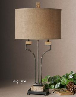 Distressed Rustic Bronze and Gold Metal Marble Table Lamp