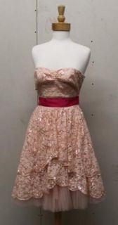 Betsey Johnson New Pink Blush Apricot Sequin Lace Strapless Dress Size 6