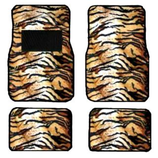 15pc Set Seat Covers Beige Brown Tan Tiger Animal Floor Mat Wheel Belt Head Pads