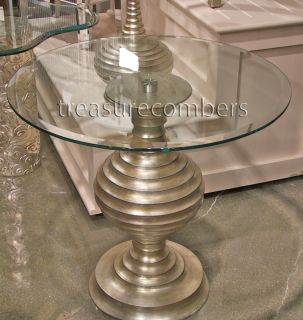 Art Deco Silver Leaf Glass Top Pedestal End Table