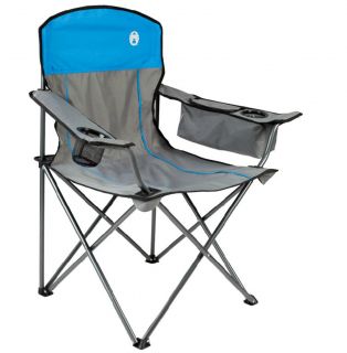 Coleman Camping Outdoor Oversized Quad Chair w Cooler Cup Holder Grey Blue