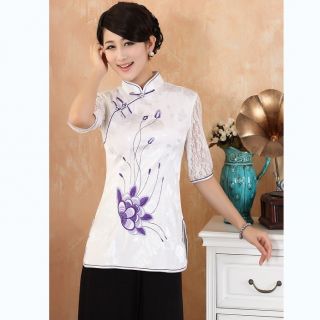 Chinese Women's Tops Shirt Cheongsam White Sz M L XL XXL XXXL