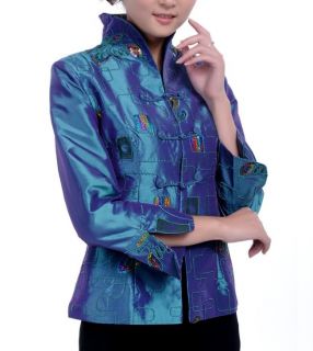 Blue Burgundy Chinese Women's Silk Embroidery Jacket Coat Sz M L XL XXL XXXL