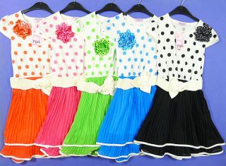 Girls Polka Dot Body Pleated Layered Summer Fashion Dress 2 10 yrs New