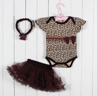 Baby Girl Children Kid Headband Romper Skirt Bodysuit Leopard Outfit Set Clothes