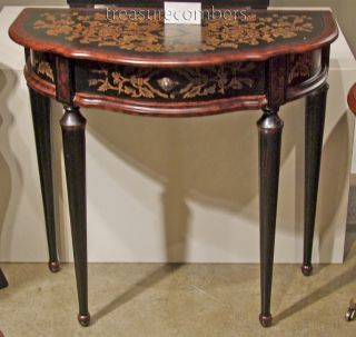Italian Style Hand Painted Black Wood Console Table