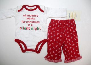 Newborn Girl's Carters Red White Cotton Christmas Holiday Outfit Onesie Pants