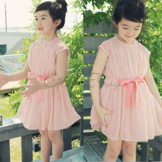 Fashion Girls Kids Pretty Chiffon Belt Party Pageant Dress Clothes 2 7 Years