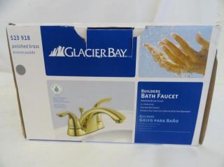 Glacier Bay Builders 4 in 2 Handle Low Arc Bathroom Faucet Polished Brass