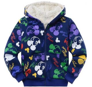 Mickey Mouse Kids Toddler Boys Girl Zipper Winter Thick Fleece Hoodies Outerwear