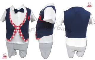 0 18M Baby Boy Shirt Vest Pants Smart Sailor Suit Tuxedo Romper Outfit