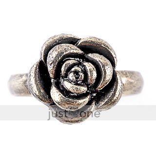 Fashion Retro Women Rose Flower Ring US 6 7 Adjustable