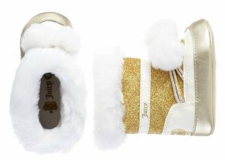 Juicy Couture Baby Girl Fur Boot Gold Glitter Pom Christmas Shower Gift Winter