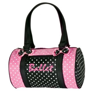 Danshuz Girls Black Pink Polka Dot Ballet Duffel Bag Dance Accessory