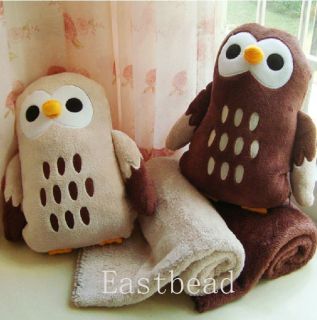 Dual Use Cute Owl Penguin Cushion Pillow Coral Fluff Air Conditioning Blankets