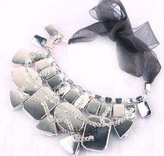 Luxury Ribbon Rhinestone Crystal Pearl Mixed Style Collar Bib Statement Necklace
