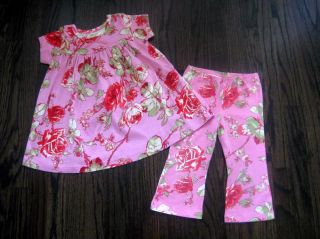 Baby Lulu Vintage China Rose Swing Dress Flare Pant Set 24mo 2T 3T