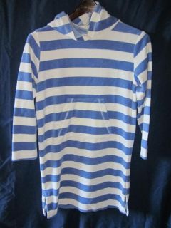 Mini Boden Striped Terry Toweling Dress Blue White Girl 9 10 Year Swim Coverup