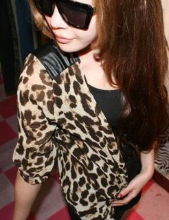 New Fashion Shoulder Pads Chiffon Leopard Short Cardigan Blouse Tops Coat