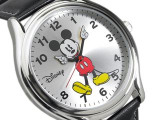 New Disney MCK619 Mickey Mouse Men's Leather Band Silver Dial Quartz Wrist Watch