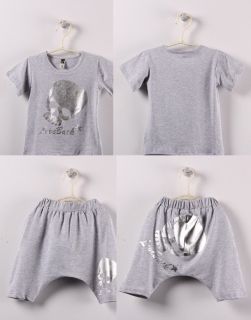 Trendy Toddler Girls Boys Death's Head Print Suit T Shirts Hrem Pants Kids Sets