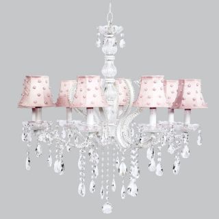 Kids Jewel White Pink Crystal Chandelier Light Fixture Nursery Bedroom Lighting