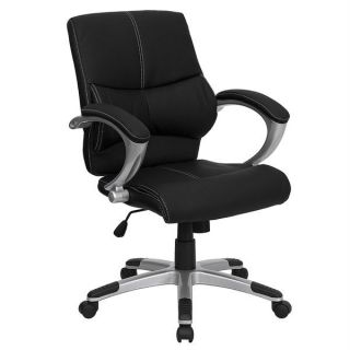 Black Leather Upholstery with White Stitching Office Desk Chair