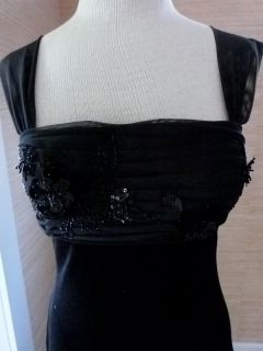 JS Boutique Womens Stretch Black Velvet Beaded Formal Length Gown Dress Sz 8