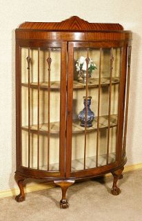 Antique English Mahogany Demilune Chippendale Curio Display Cabinet c1920 E19
