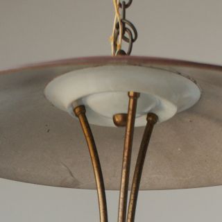 Vintage 20" Industrial Pendant Saucer Light with Red Enamel Metal Shade