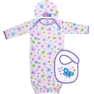 Funkoos Newborn Infant Butterfly 3 Piece Garden Baby Layette Clothing Gift Set