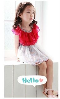 Pretty Girls Toddler Kids Floral Printed Chiffon Tulle Dress Princess Skirt 6 7Y