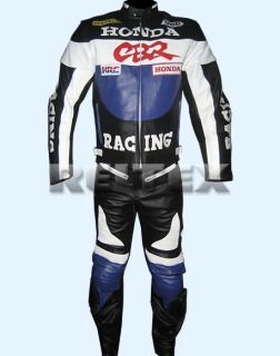 Blue Blade CBR Racing HRC Leather Motorcycle Biker Jacket Pant 2pc Suit Any Size