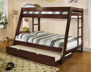 Arizona Oak or Light Espresso Wood Kids Twin Full Trundle Bunk Bed