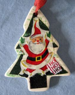 Ceramic Christmas Tree Santa Claus Ornament Xmas White Glazed Fabric