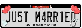 Just Married Number Plate Novelty US Style 2 Sizes Now Includes Magnetic