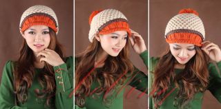 Women's Winter Queue Ski Cap Knit Curl Wool Beret Hat Colorful Baggy Ball Hats