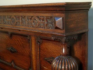 Antique English Solid Oak Buffet Sideboard Server w Barley Twist c1920 Y88