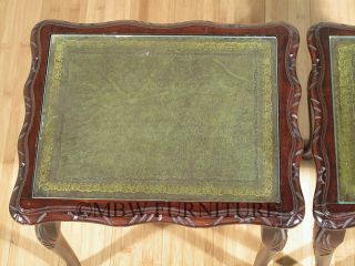 Antique English Walnut Regency Glass Top 3 PC Nesting Tables c1940’s P15D