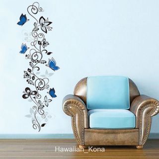 Blue Butterflies and Hanging Vines Wall Sticker Decal