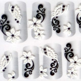 Black White Cotton Nail Art 3D Stickers Decals 12