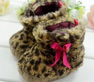 Winter Newborn Baby Infant Girl Faux Fur Leopard Shoe Pre Walker Boots Shoes