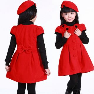 Red Cute Kids Winter Flower Party Girl Dress Cap Baby Clothing Size 4 9years